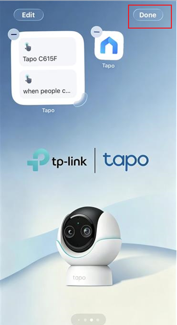 The home page of the phone with the Done button highlighted.