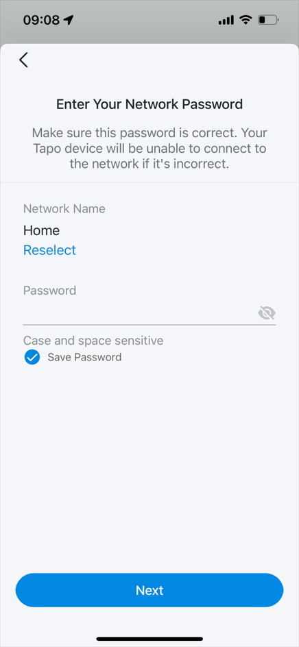 Enter the password for the new Wi-Fi.