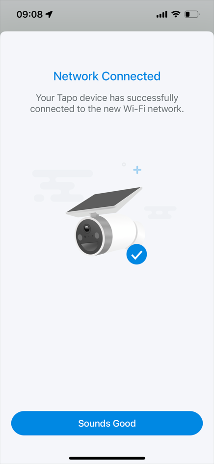 App shows Network Connected.
