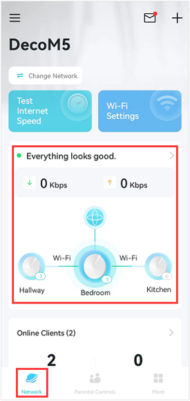 The Network position on the app page.