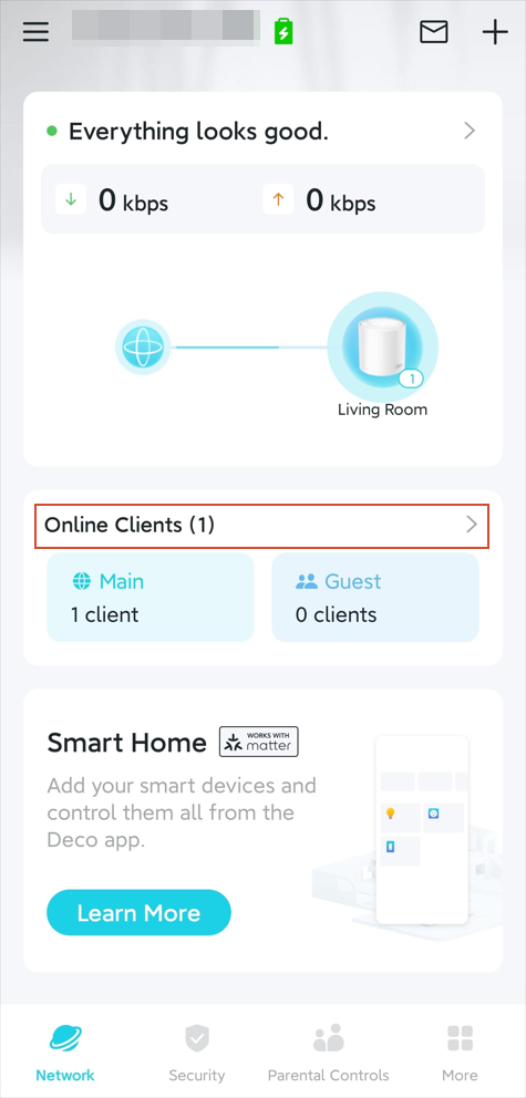 The Online Clients position on the Network page.