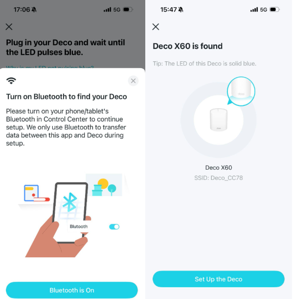 Bluetooth aktivieren, um Deco zu finden.
