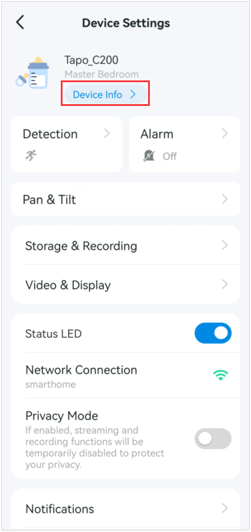 Tippen Sie auf „Device Info“.