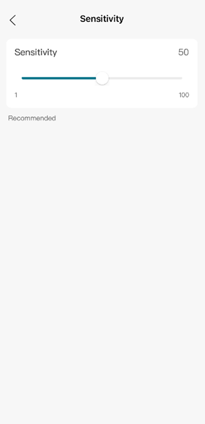 VIGI App Sensitivity settings showing the sensitivity adjustment slider