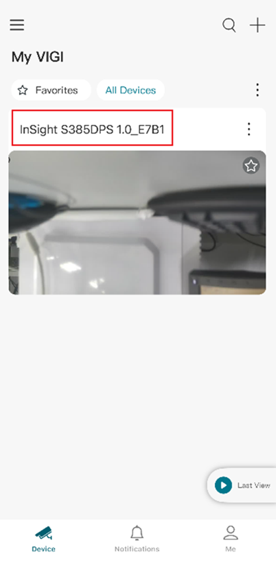 VIGI App Live View displaying a camera feed