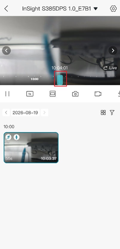 VIGI App playback page showing the recording timeline