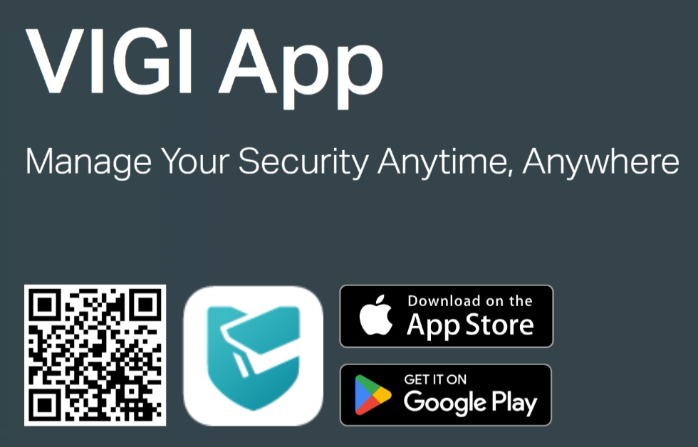 QR code for downloading the VIGI App with App Store and Google Play download badges