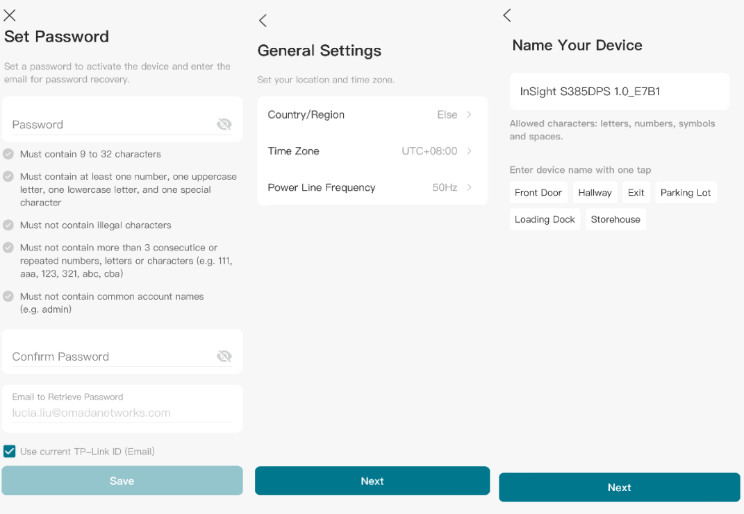 Please follow the steps on screen to set a password, time zone, and name your device