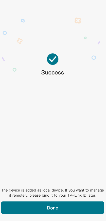 VIGI App Success page confirming successful device addition and local device status