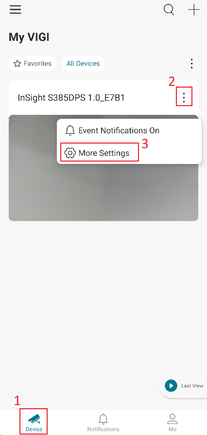 The More Settings position on the Device page
