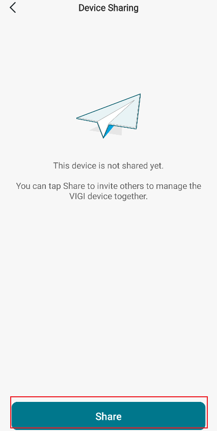 Device Sharing page showing that no devices have been shared yet