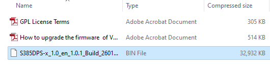 Firmware package folder showing a selected BIN file