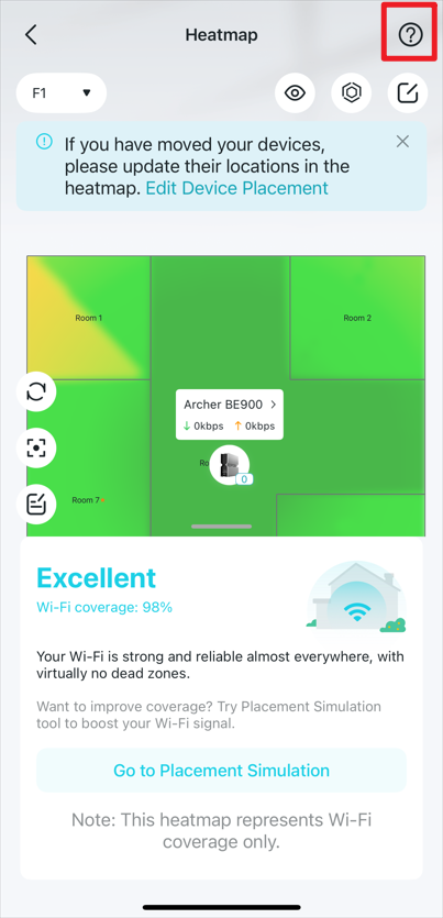 Show the position of the support button on the screen.