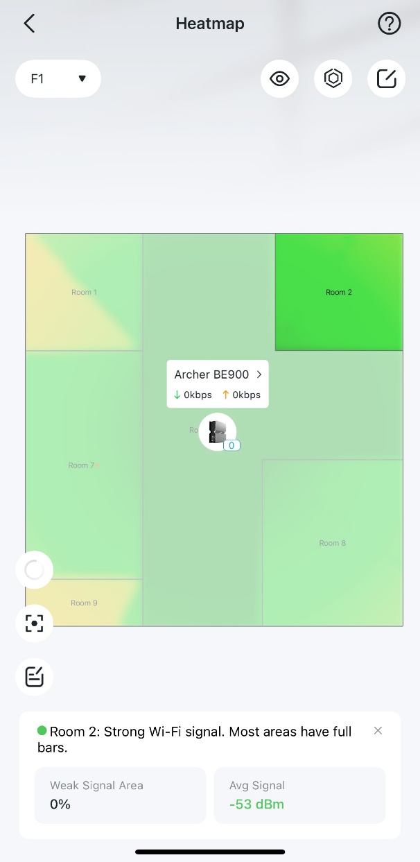 The focus is on Room 2, which is highlighted in vibrant green on the upper-right corner of the floor plan, while the surrounding rooms are dimmed out.