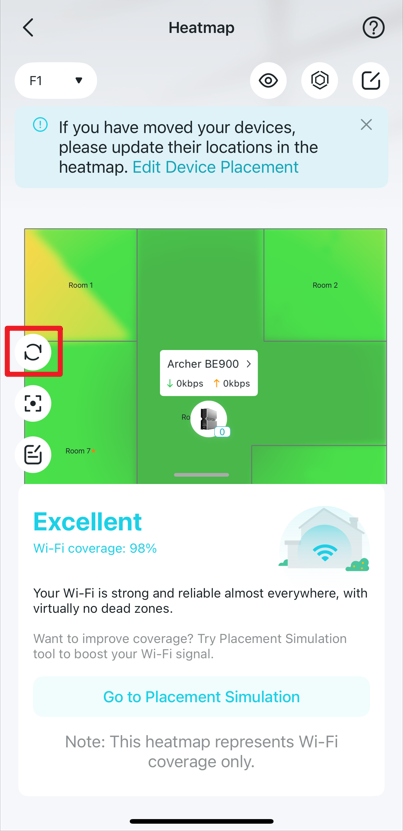 Shows the position of the Refresh button on the screen.