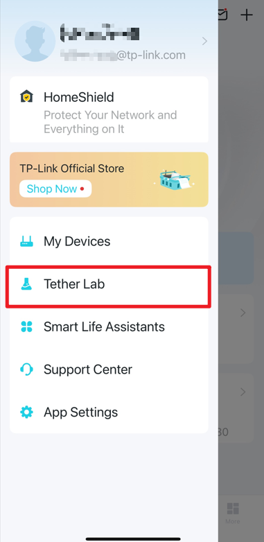 Locate Tether Lab in the side panel in the Tether app.