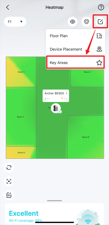 Show the position of the Edit and Key Areas buttons on the screen.