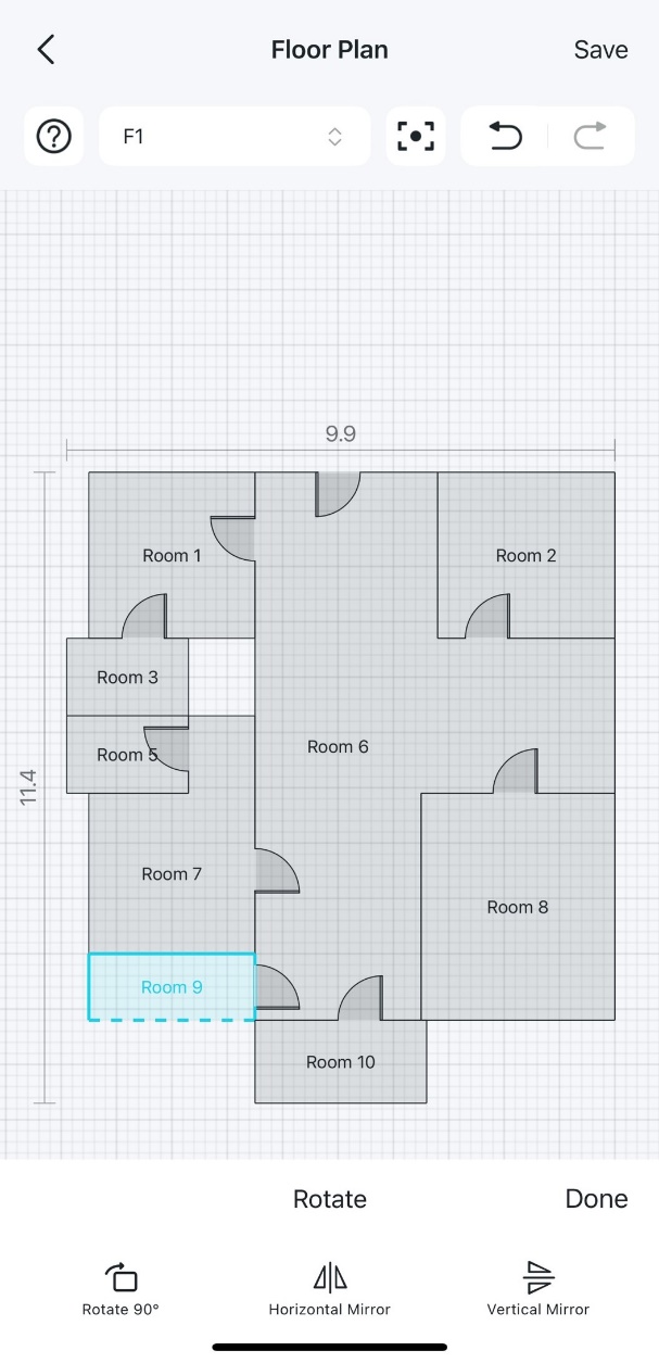 A floor plan editing page displays various rotation options, including "Rotate," "Horizontal Mirror," and "Vertical Mirror."