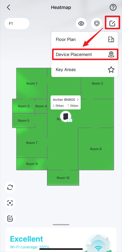 Locate the Edit icon and the Device Placement option on the heatmap.