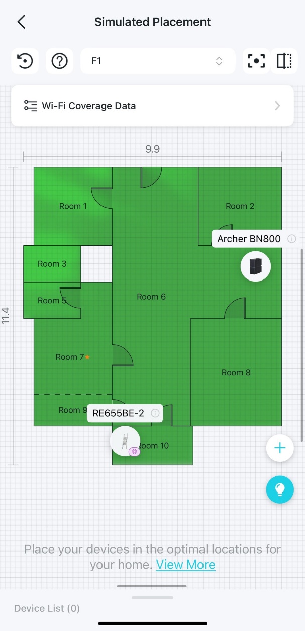 A floor plan with a virtual device added.