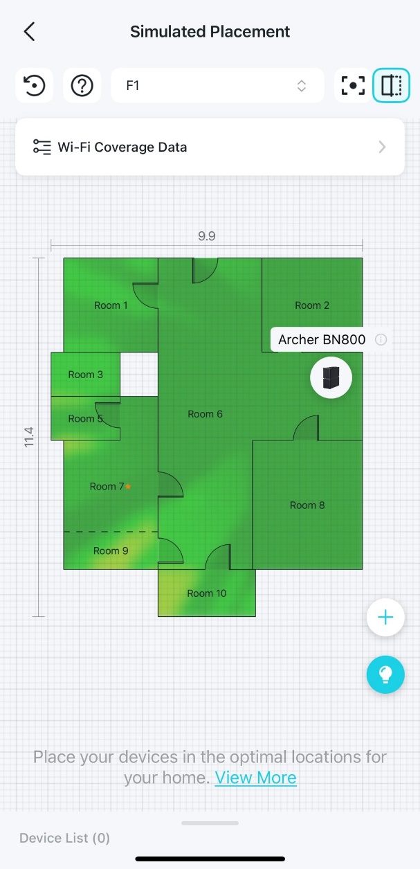 The Simulated Placement page displays the network's actual Wi-Fi coverage.