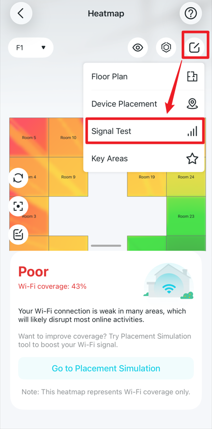 Locate the Edit icon and the Signal Test option on the heatmap page.