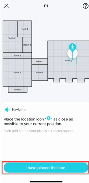 Instructions on how to place the location icon at your current position.