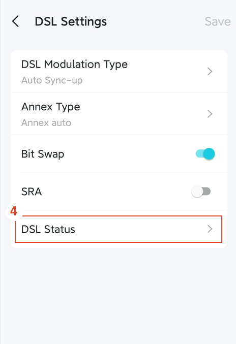 The DSL Status position on the DSL Settings page.