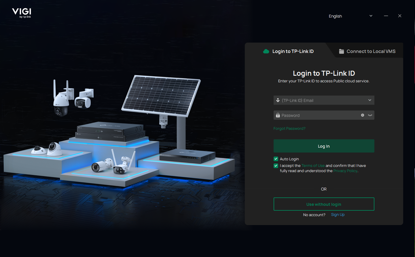 Login page of VIGI PC Client