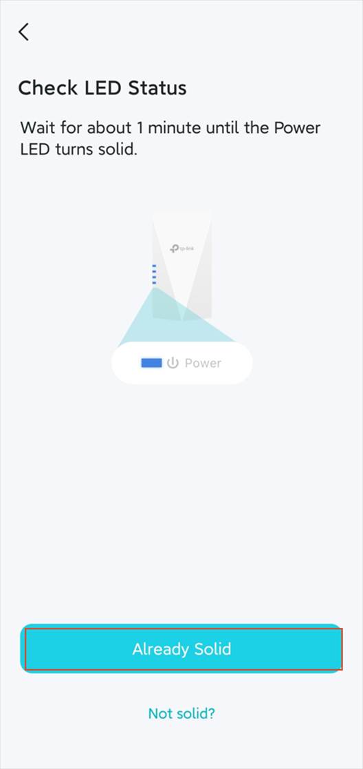 Die App fordert dazu auf, den LED-Status des Extenders zu prüfen.