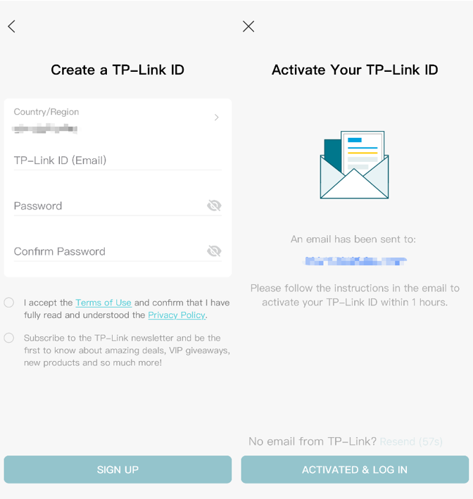 VIGI App Create a TP-Link ID page showing account registration and email verification instructions
