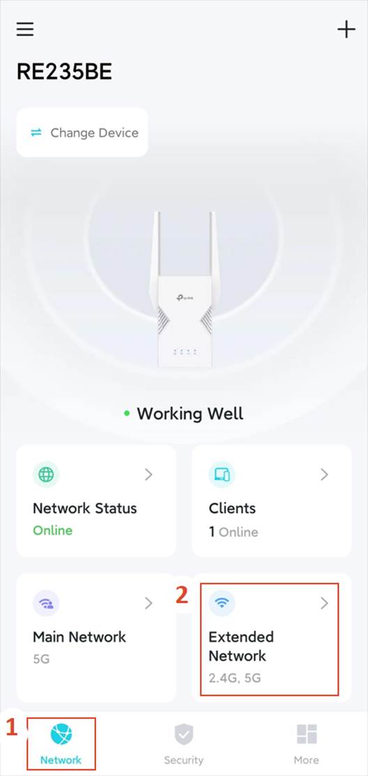 Die Seite „Netzwerk“, auf der „Erweitertes Netzwerk“ hervorgehoben ist.