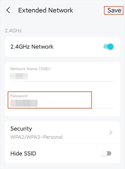 Die Seite „Erweitertes Netzwerk“ mit verfügbarem Passwort-Eingabefeld.