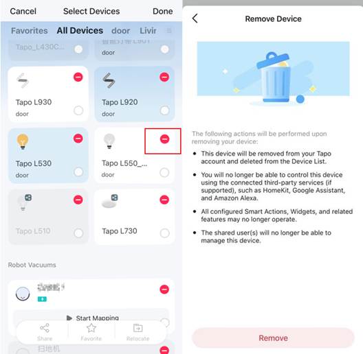 Tapo L550 über die Tapo-App entfernen.