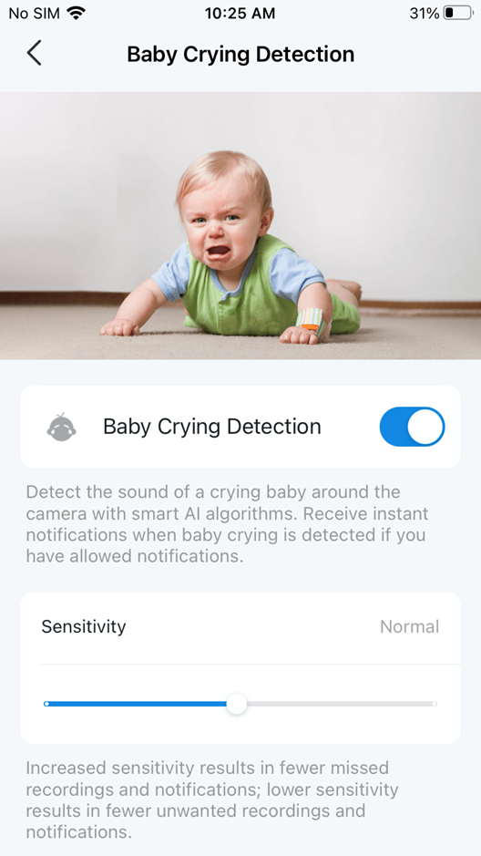 Erkennung von Babyweinen aktivieren.