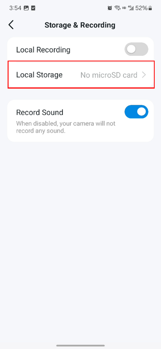 Position von Lokaler Speicher in der App.