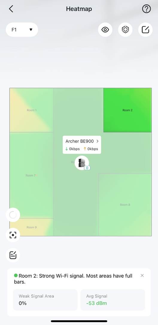 Raum 2 ist oben rechts im Grundriss kräftig grün hervorgehoben, während die umliegenden Räume abgedunkelt dargestellt werden.