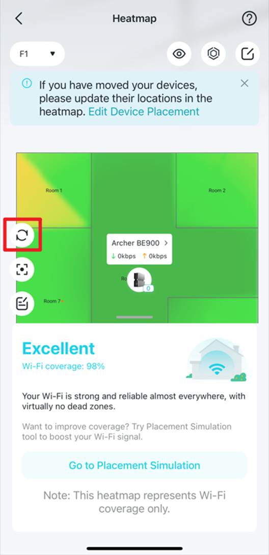 Position der Refresh-Schaltfläche auf dem Bildschirm.