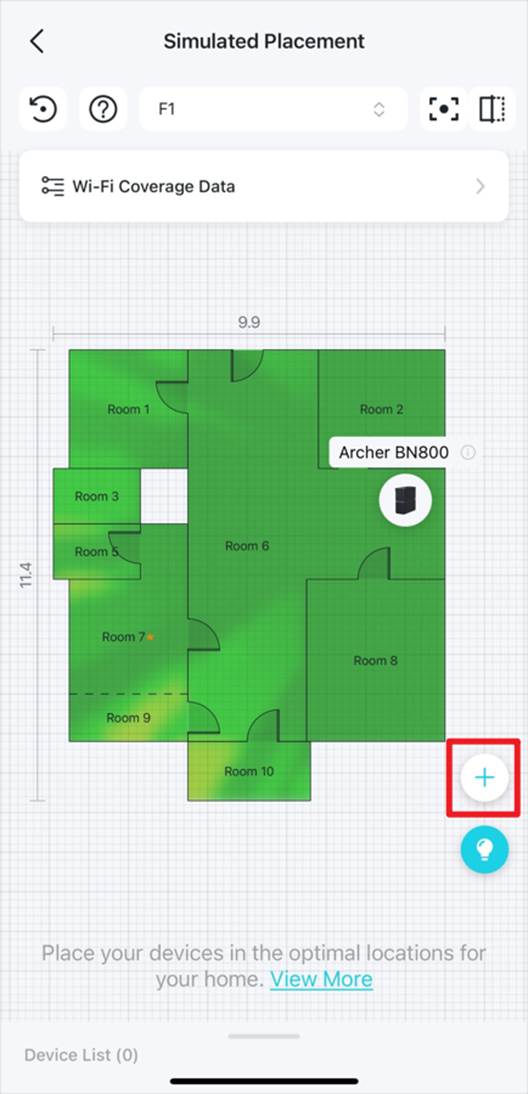 Position des Add-Symbols auf der Seite Simulated Placement.
