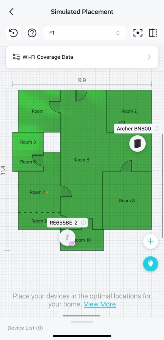 Grundriss mit einem hinzugefügten virtuellen Gerät.