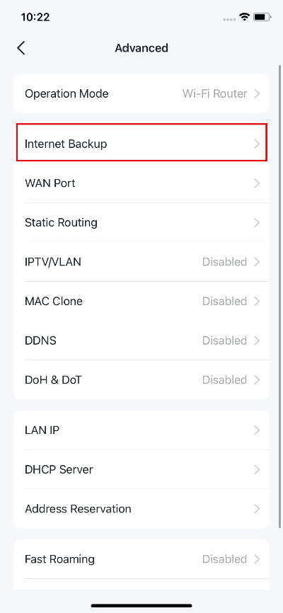 Locate the Internet Backup feature on the page.