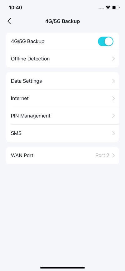 Display the 4G/5G Backup settings.