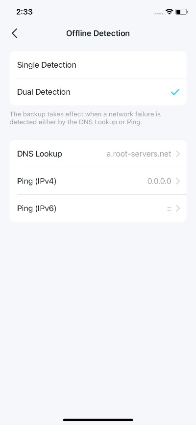 Display options for Offline Detection.