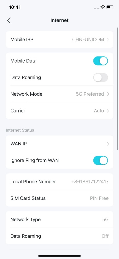 Display the Internet settings.