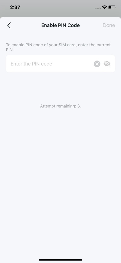 A blank space is displayed for entering the PIN Code.