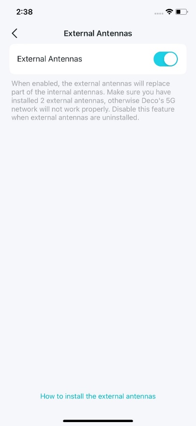The External Antennas button is displayed.