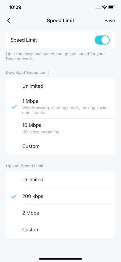 Display the speed limit options.