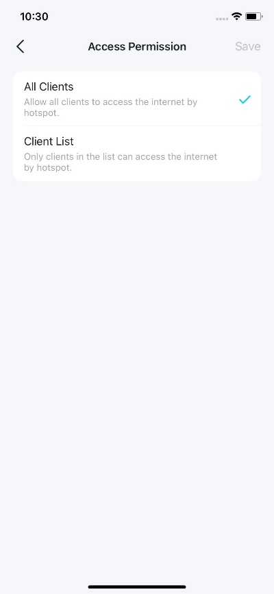 Display the Access Permission options.