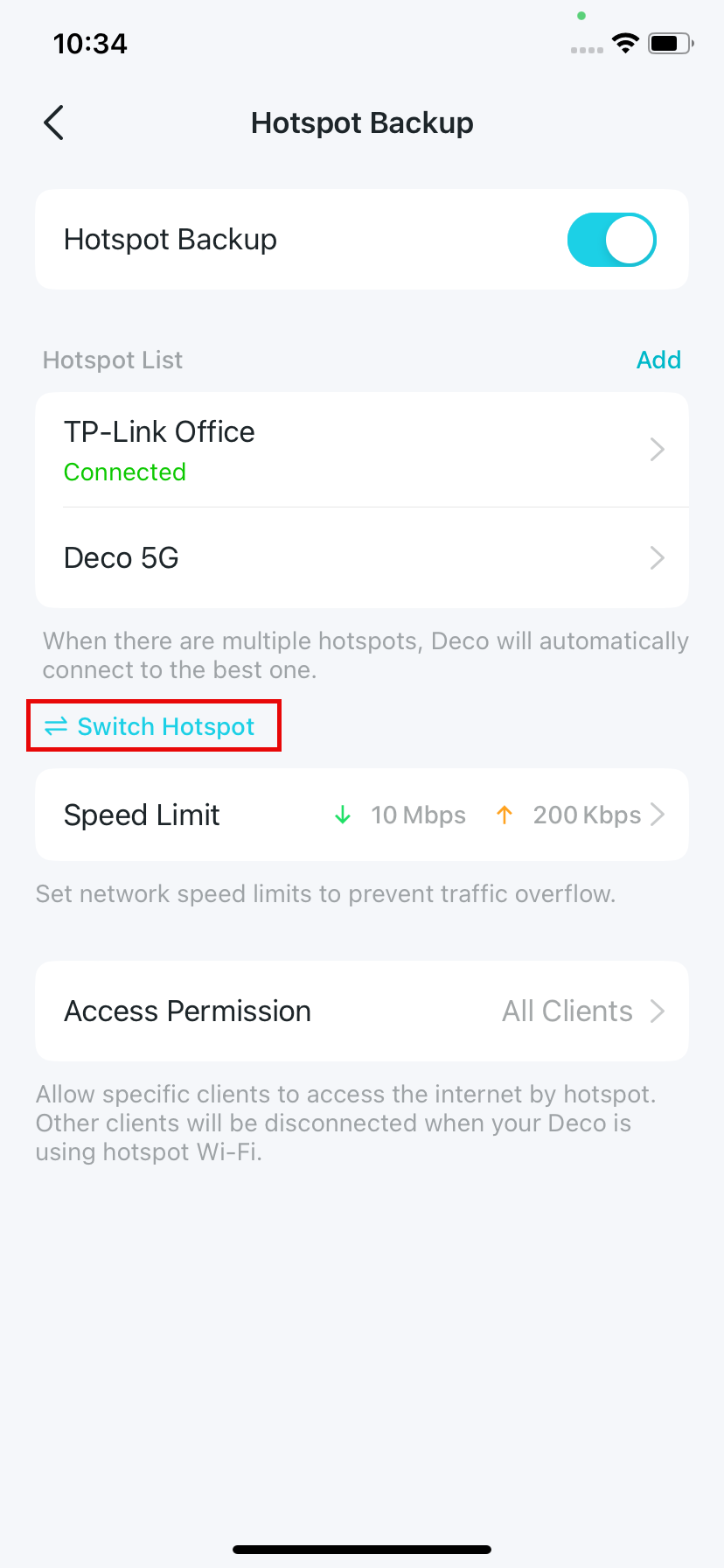 Locate the Switch Hotspot button.