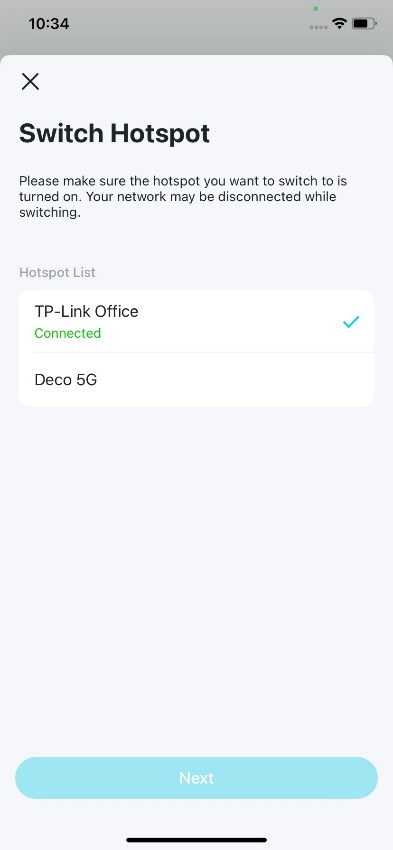 Display the hotspot options for switching.